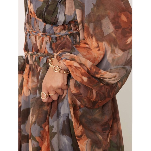 Floral Braided Long Sleeve Sheer Maxi Dress - Picture 3 of 7